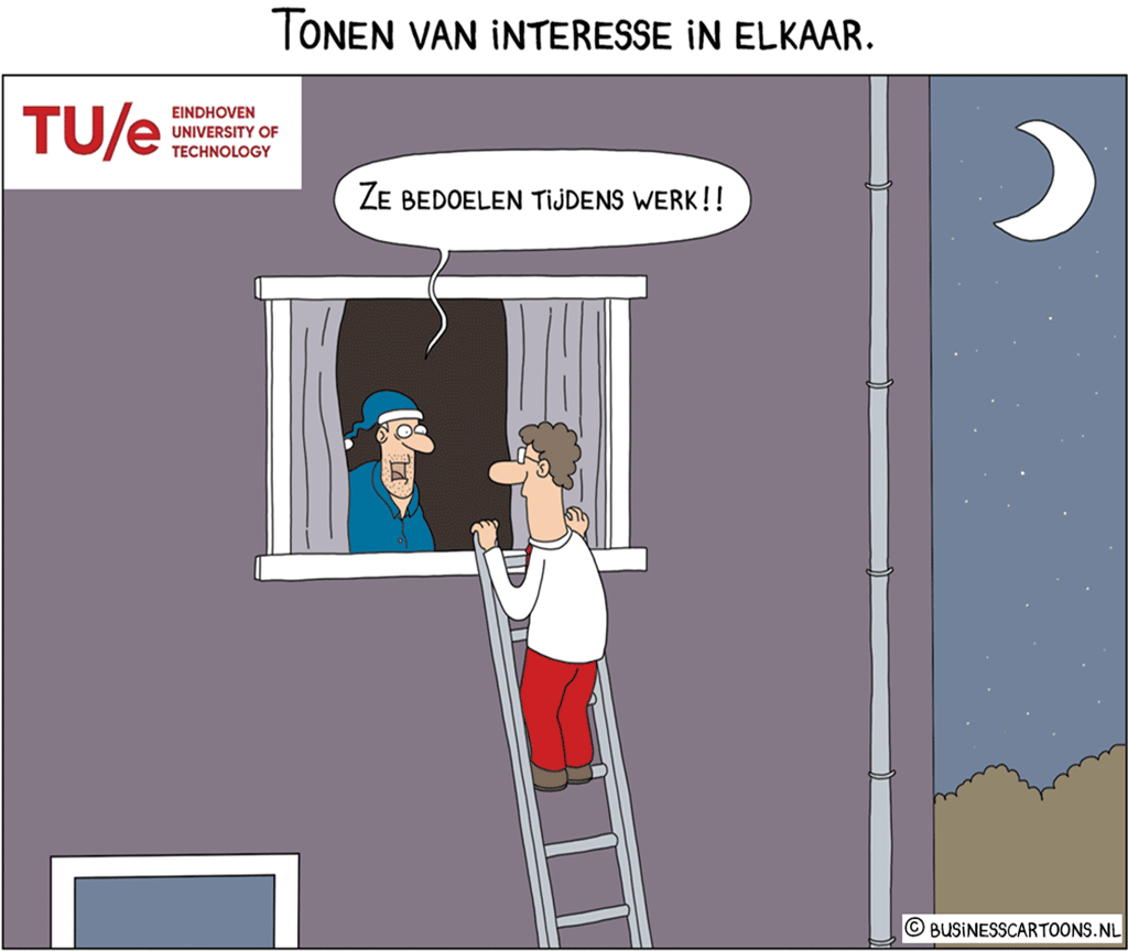 cartoon tekening laten maken om collegaliteit luchtig in beeld te brengen