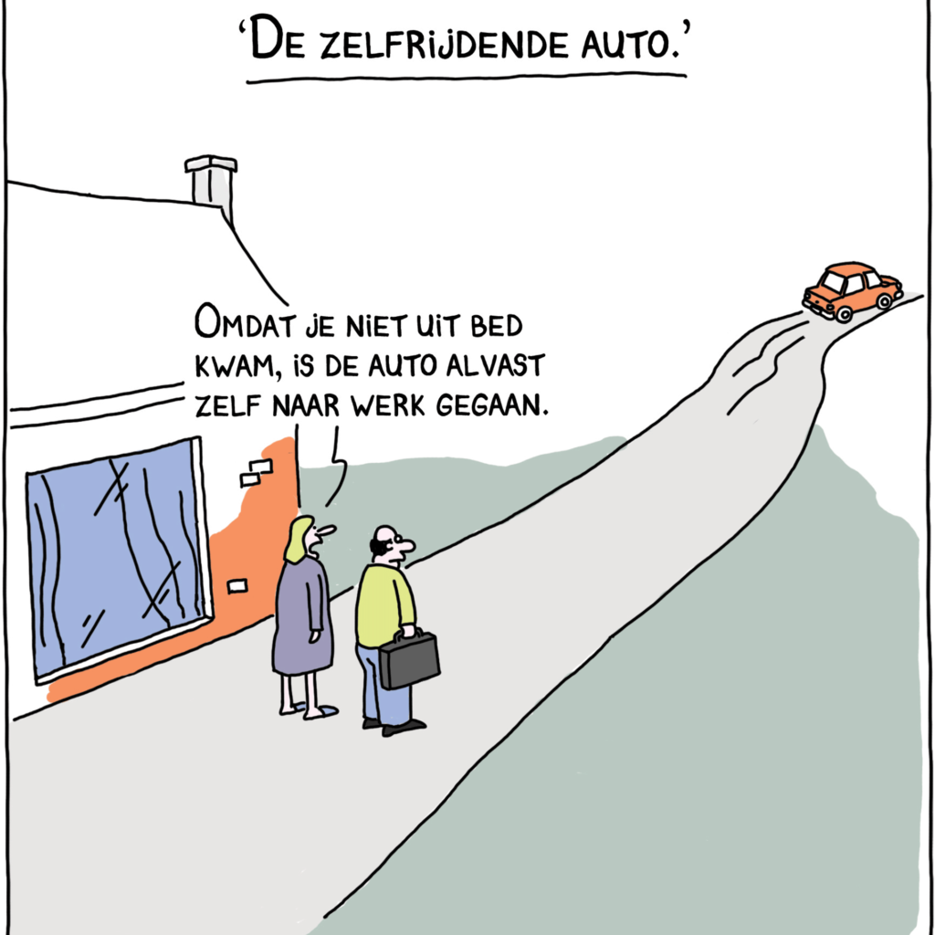 humor bij boodschap zelfrijdende auto