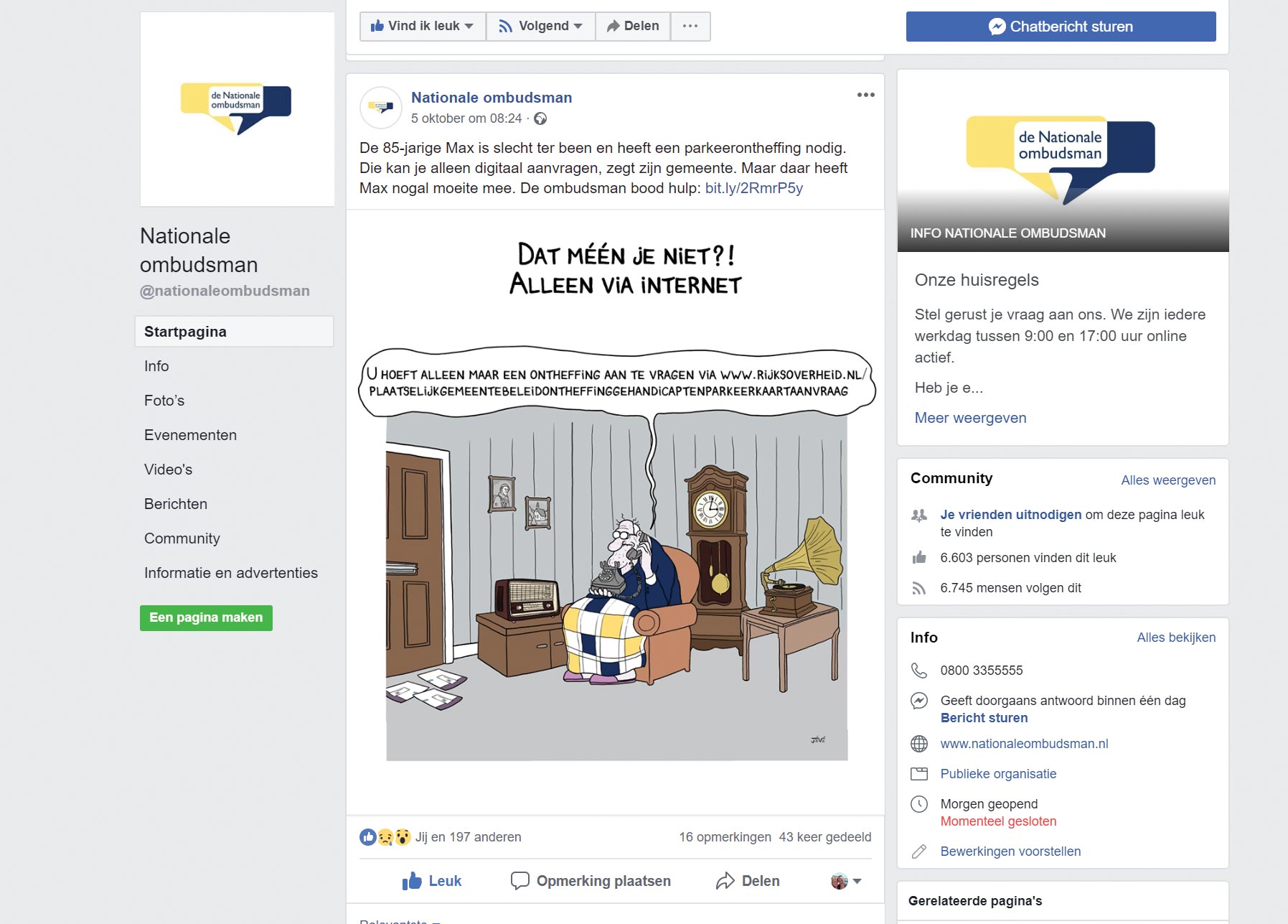 screenshot van facebook voor de nationale ombudsman